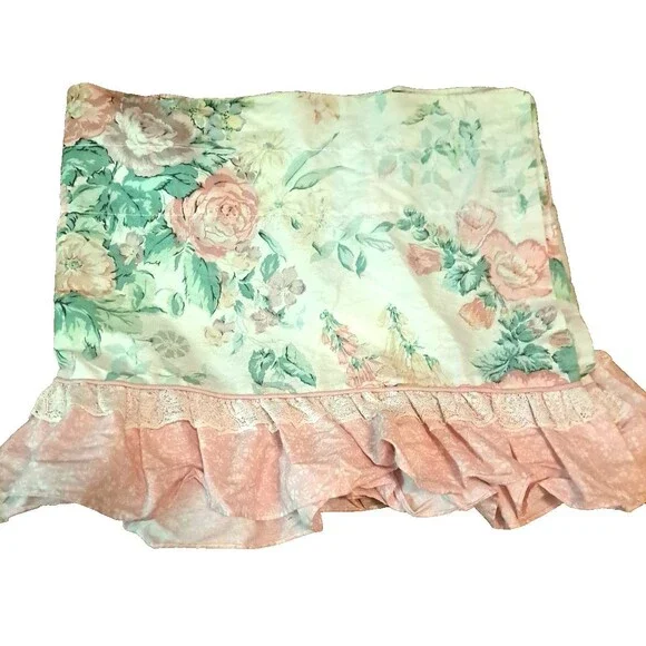 Vintage Laura Ashley Curtain Valance Pink Roses Ruffled Floral Cottage 83x19