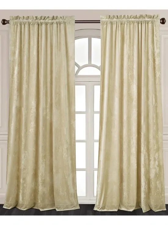 Luxe Velvet Rod-Pocket Curtain Panels in beige 100x96in