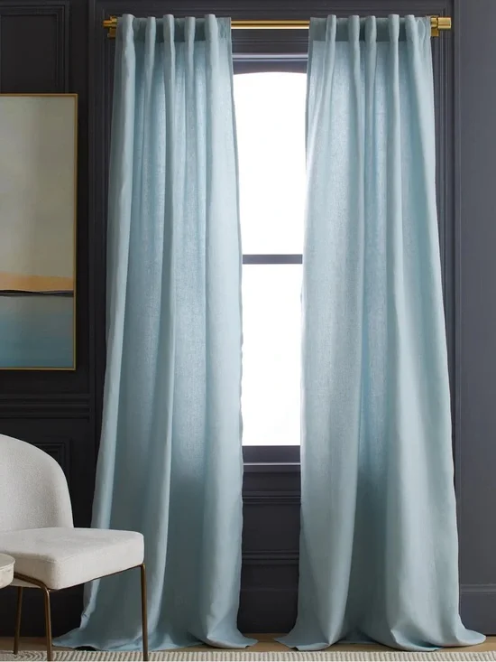 NWT QUINCE Set Of 2 48x84 European Linen Curtains Light Blue 9024