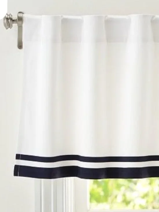 Pottery Barn Kids Harper White Valance with Navy Trim