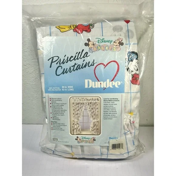 Vintage 90s Disney Babies Priscilla Curtains 94x63 NIP Mickey Minnie