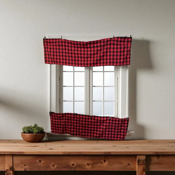 Set of 2 Red and Black Buffalo Plaid Curtain Toppers NWOT‎