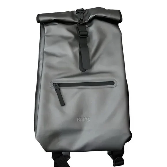 RAINS Weatherproof Waves Rucksack Silver Backpack Men Women Adjustable MSRP $125
