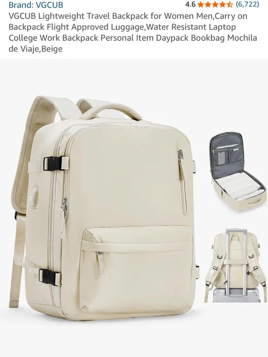 Beige Travel Backpack - Water-Resistant Laptop Bag