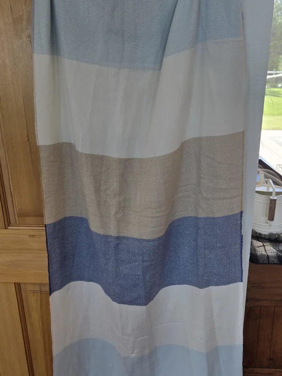 J. Crew Striped Blue, Beige and White Curtain Panel