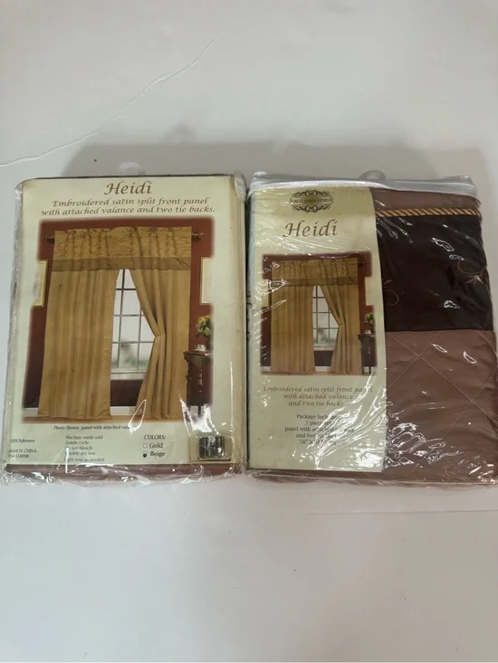 Light brown Embroidered Satin Curtain Panel Set
