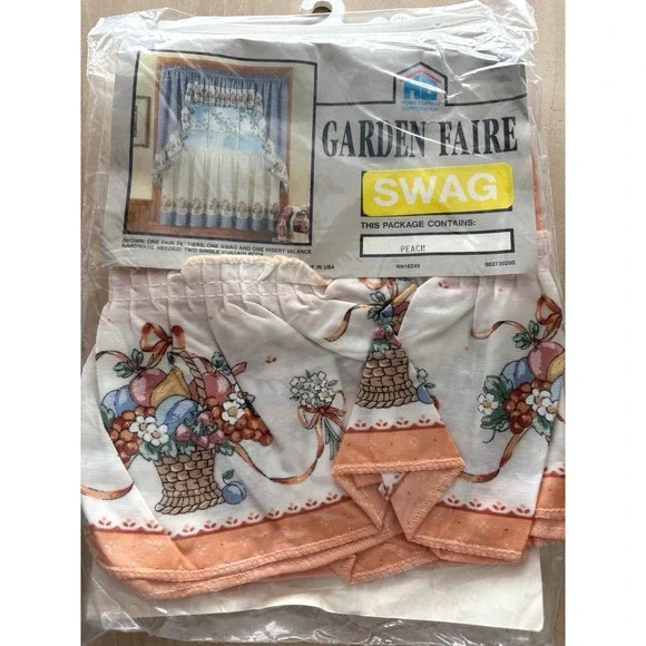 Vtg 1980s Curtain Swag Valance Garden Faire Peach Ruffle New 60
