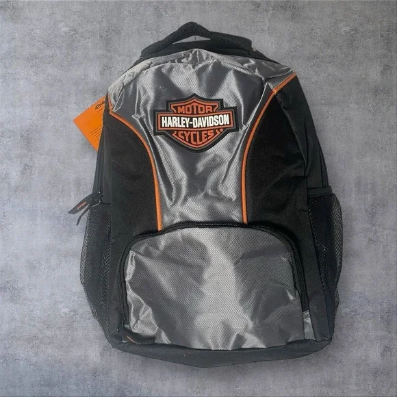 Harley-Davidson Bar & Shield Logo Patch Backpack Black Gray Orange School Travel
