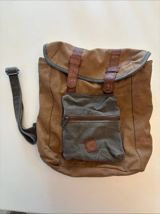 Canvas Sling Backpack with Leather Accents