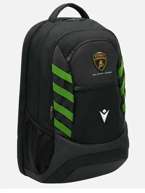 Lamborghini Black Backpack with Neon Green Stripe Details