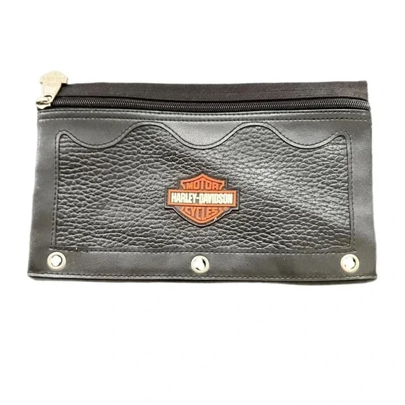 Harley Davidson Accessory Pouch Black Pebbled Faux Leather Grommet OS