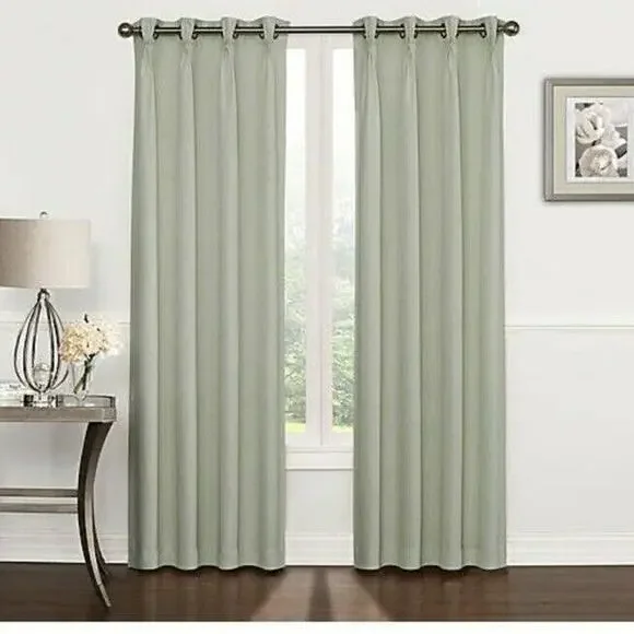 Riverstone Pinch Pleat Curtain Panel 95” Grommet Top Soft Green 1 Panel