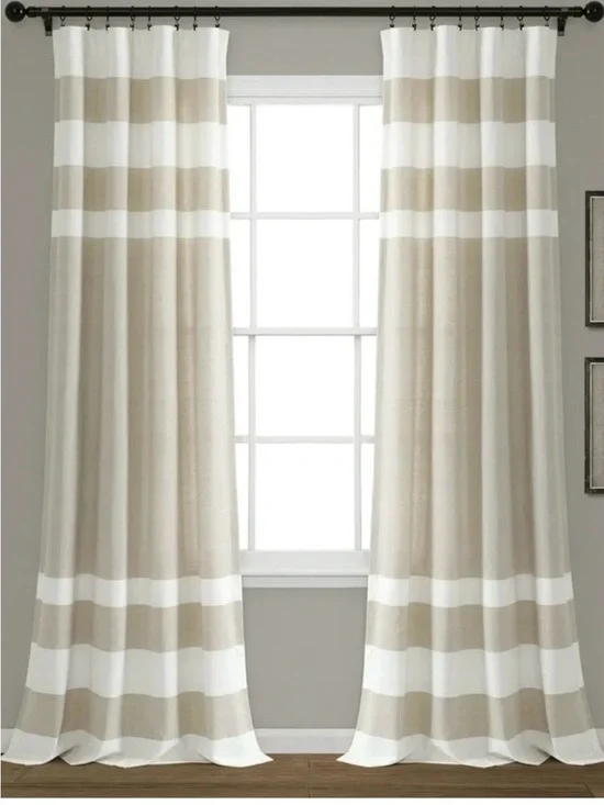 Set of 2 Lush Decor 84”x40 coastal stripe light filtering curtain panels