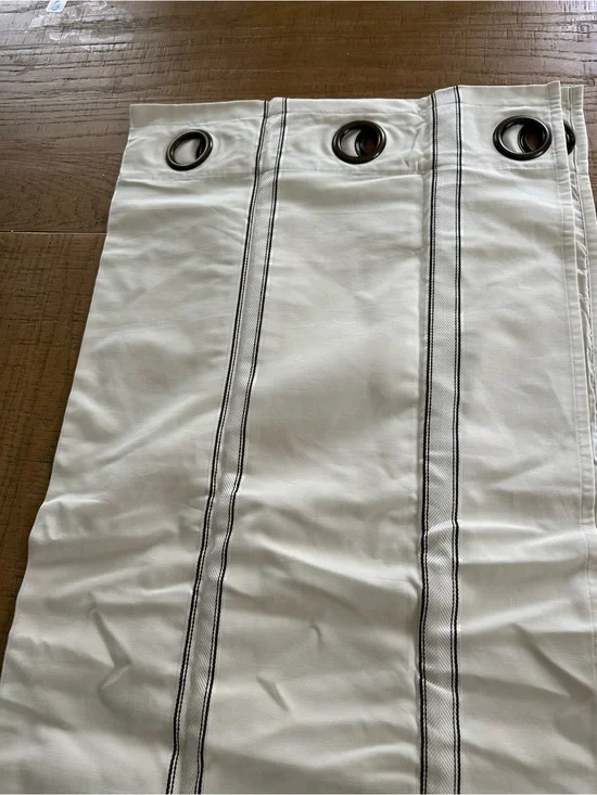 Nautica White Curtain Panel with Black Double-Stripe and Grommets