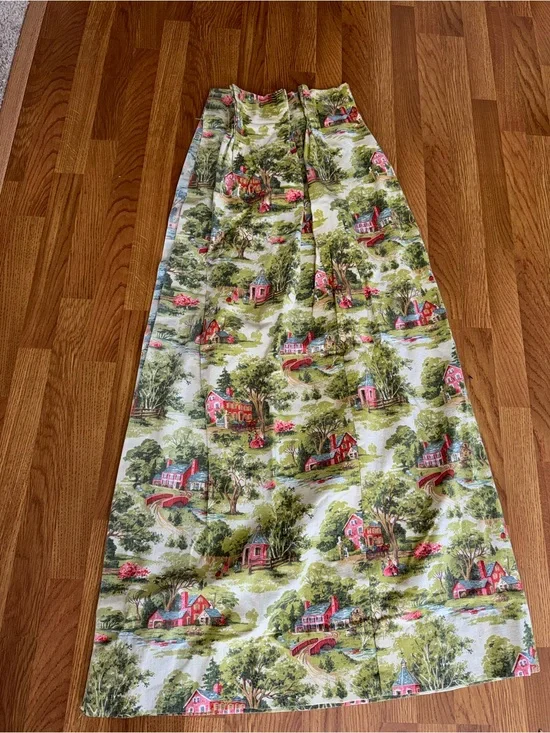 Set of 2 Vintage 1940s–1950s Cotton Barkcloth Curtain Panels