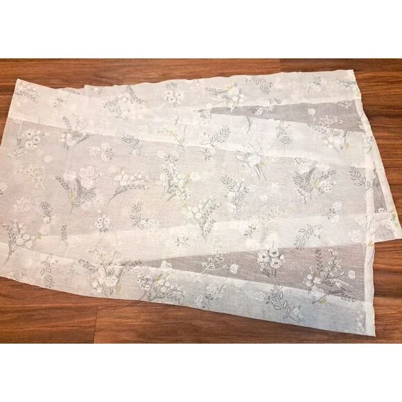 White Floral Window Valance Textured Wild Flowers Gray Cottage Boho Whimsy 54x14