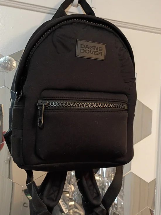 Dagne Dover Black Mini Backpack with Front Zip Pocket