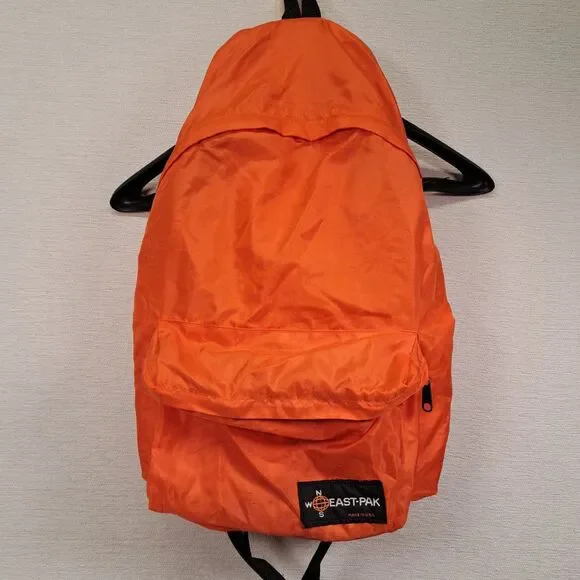 Vintage Eastpak Backpack Orange Nylon Made In USA Daypack Bookbag Neon Bright