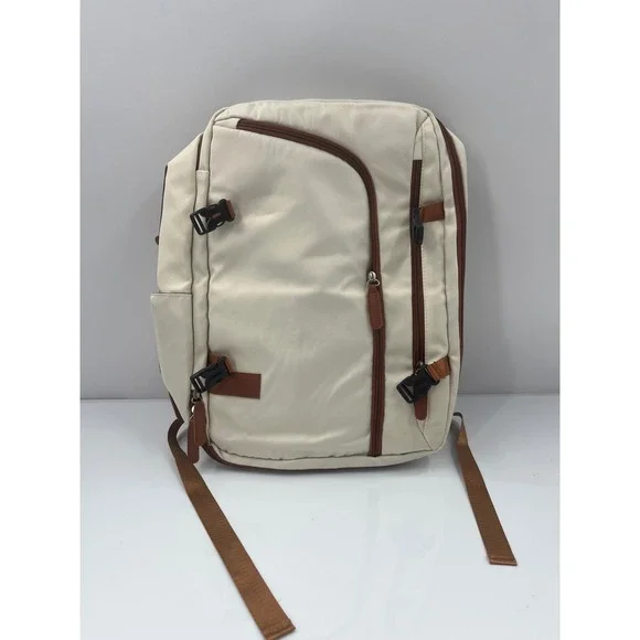 Unbranded Cream Brown Expandable Laptop Travel Backpack USB Port 17in