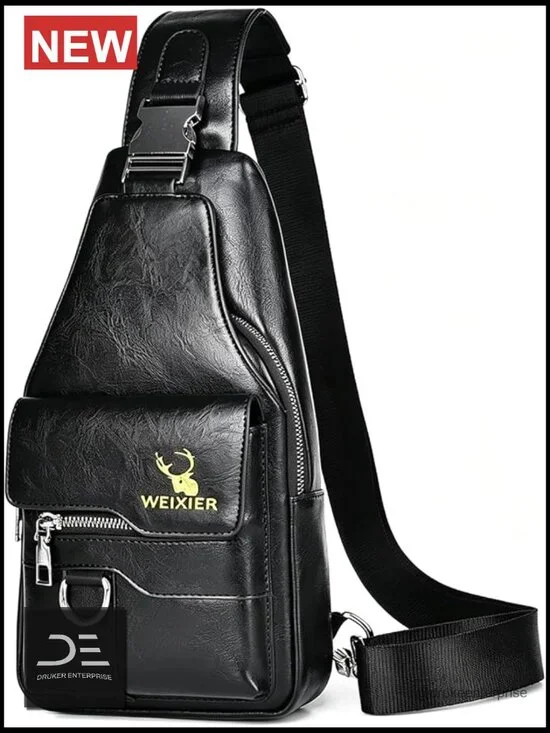 PU Leather Crossbody Sling Bag for Men Travel Daypack