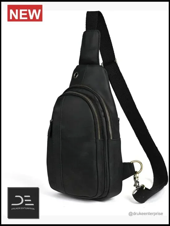 Genuine Leather Crossbody Sling Bag for Men Outdoor Travel Hiking Chest Bag