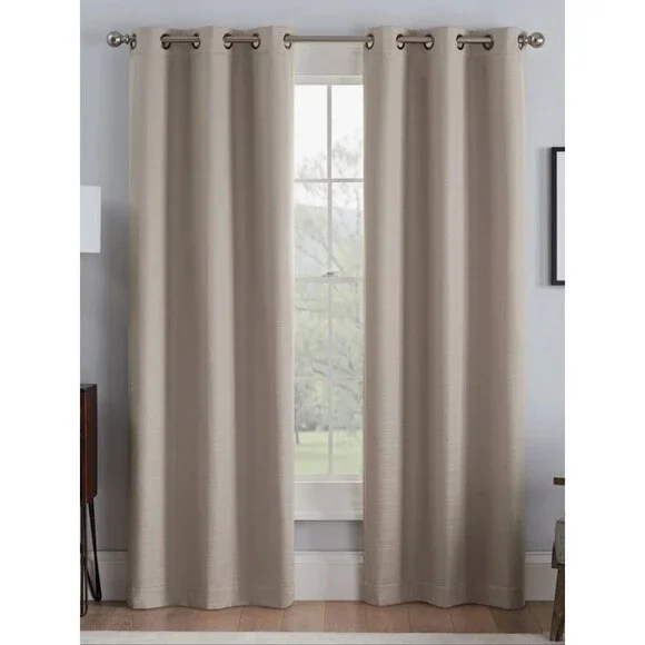 Eclipse Talisa Absolute Zero Beige Blackout Curtain Draft Blocker 63x37 Set of 2