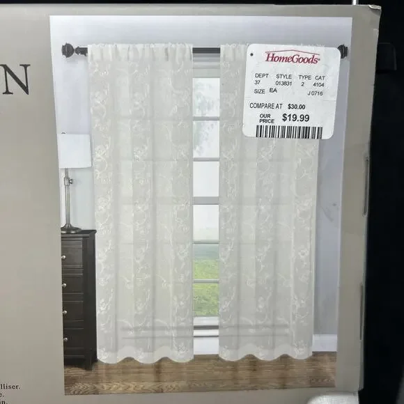 NEW Designer Collection Elite Drapery 2 Window Panels 38 x 84 White Sheer Floral