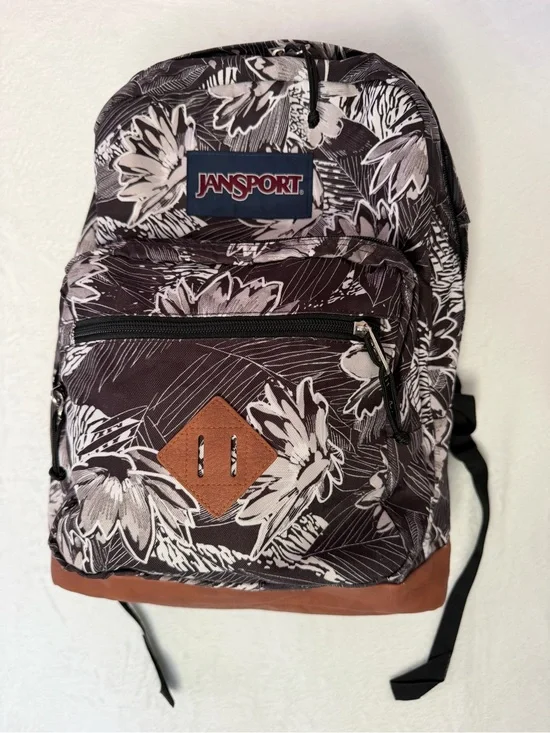 JANSPORT Backpack City View Laptop Backpack -- Tonal‎ Palms Black/White/Brown