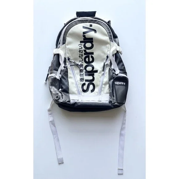 Superdry Men’s Mono Tarp Backpack Black White Durable Stylish Urban Travel Bag