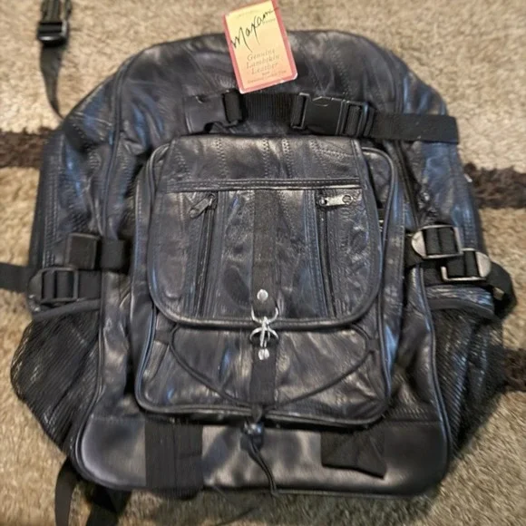 Vintage Genuine Black Lambskin Leather‎ Backpack Maxam Brand Italian Mosaic