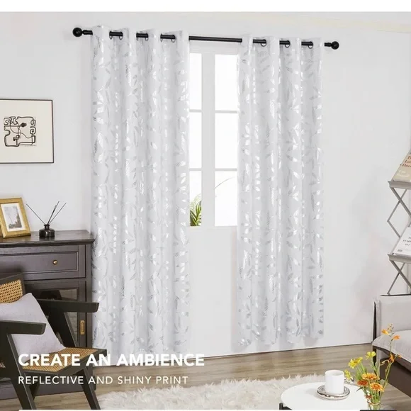 Deconovo Greyish White Blackout Curtains 2panels /gray-silver W52x72L