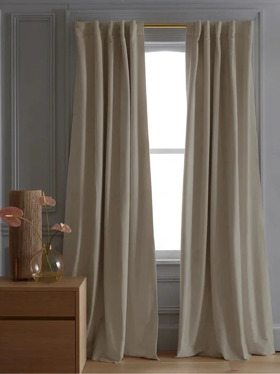 QUINCE Set Of 2 48x108 Luster Velvet True Blackout Curtains Champagne 8929