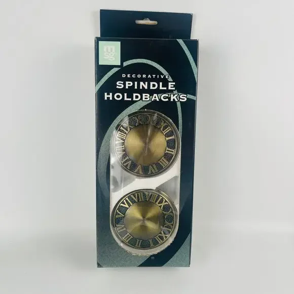 Decorative Spindle Curtain Holdbacks MSG Antique Gold Finish Clock Face Design