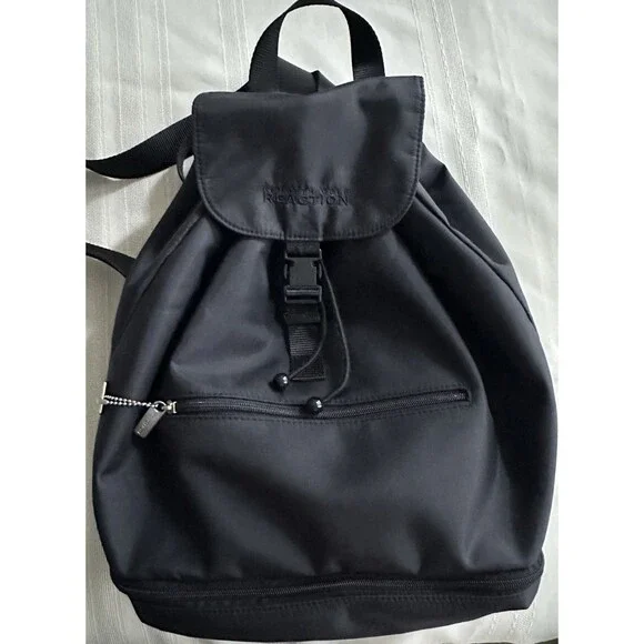 Kenneth Cole Reaction Black Nylon Backpack Buckle Strap Adjustable Large 18”x 12