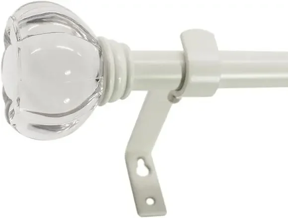 Beme Acrylic Crown Clear Curtain Rod Set 48 to 86 in White