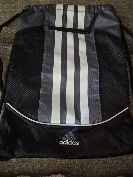 adidas Men's Black and Gray Drawstring Gym Sack