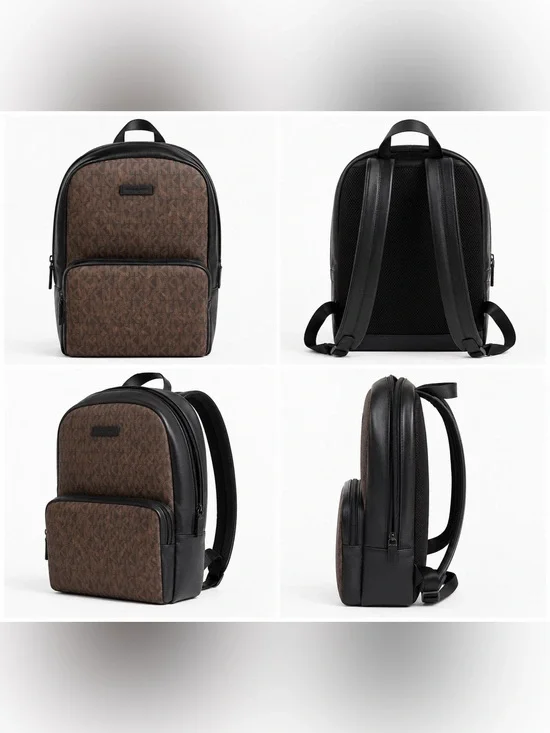 Michael Kors Brown and Black Logo-Print Backpack