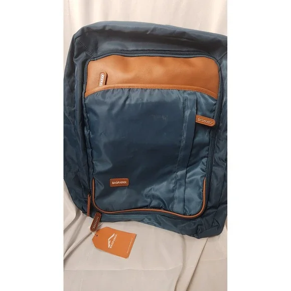Bagparkk Blue Nylon  Brown Faux Leather Trim Travel Bag NWT