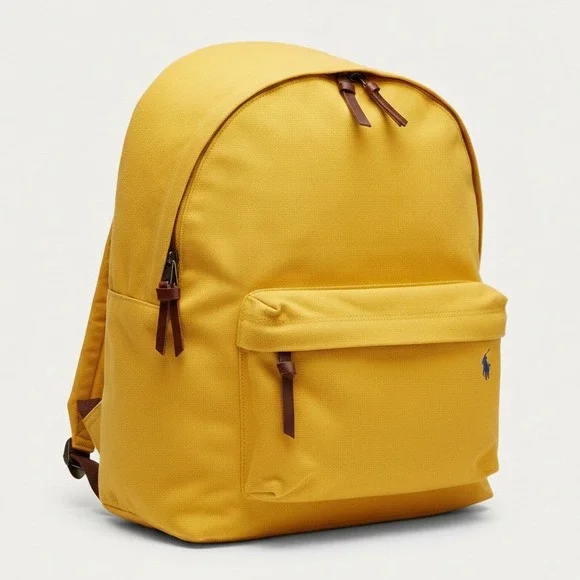 Polo‎ Ralph Lauren Yellow Backpack Canvas Blue Pony Embroidered Unisex New