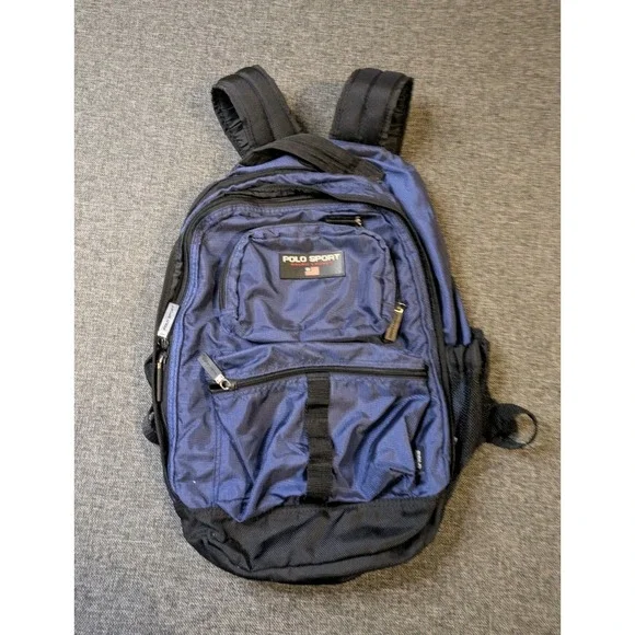 Vintage Polo Sport Ralph Lauren Blue Backpack School Bag Large USA VTG 90s
