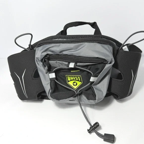 Quest Hydration Waist Pack Dual Bottle Holder Running Hiking Belt Grey Black