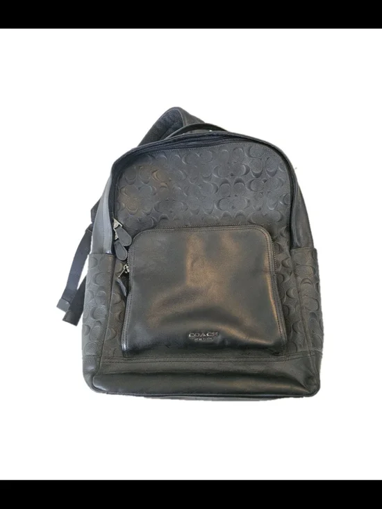 Coach Unisex Black Signature Leather-Trim Backpack