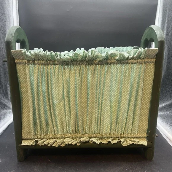 VTG Curtain Magazine Holder Hearts Ditsy Floral Cottagecore Decor Green Ruffle