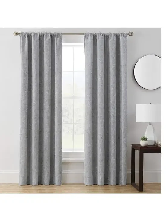 Brookstone Harvey Mid Century Modern Room Darkening Rod Pocket Window Curtains