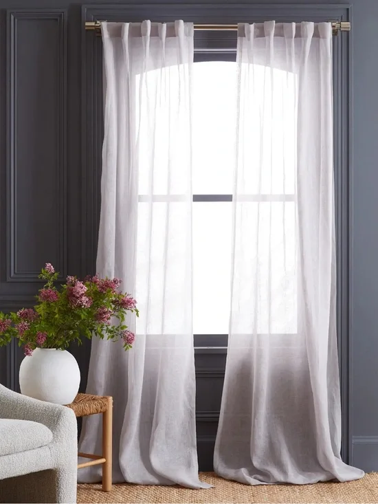 NWOT QUINCE Set Of 2 48x108 European Linen Sheer Curtains Cloud 8638