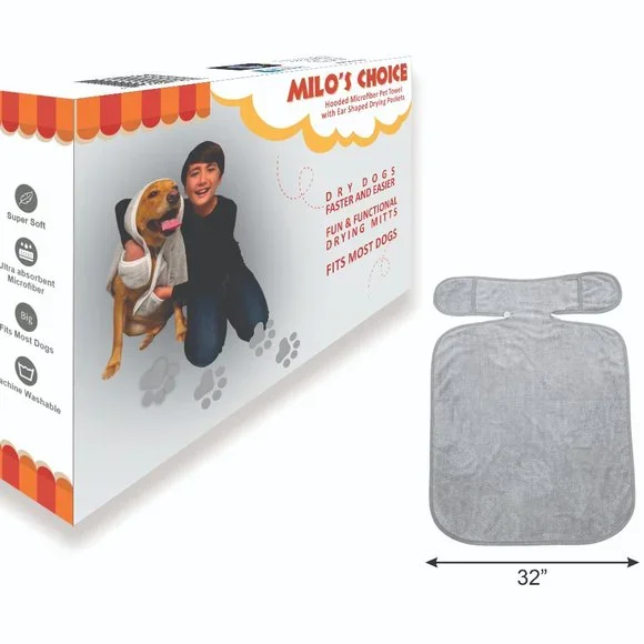 Milo's Choice Microfiber Pet Towel with Ear Shaped Drying Pockets