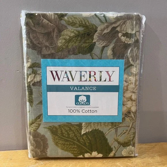 Waverly Garden Glory-Mist Floral Valance 100% Cotton 60x16 Green Cottagecore
