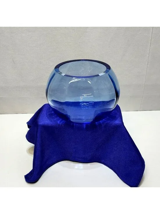 Tiffin Optic Copen Blue Art Glass Bowl Handcrafted Elegant Collectible Vintage