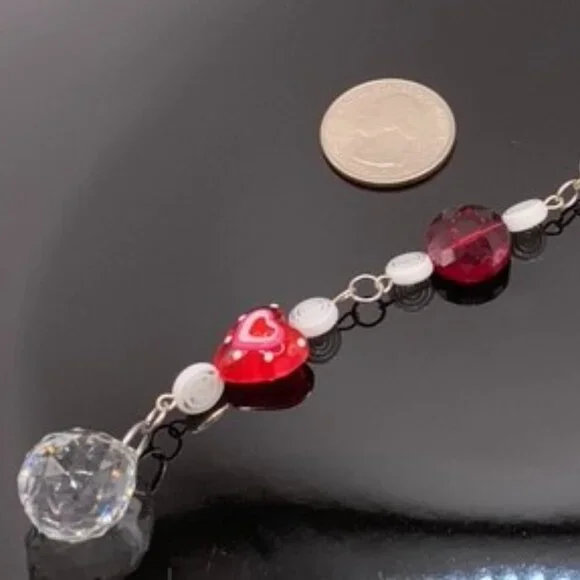 Hearts Car Rearview Mirror Suncatcher Prism Charm Ornament Gift Handmade CC112