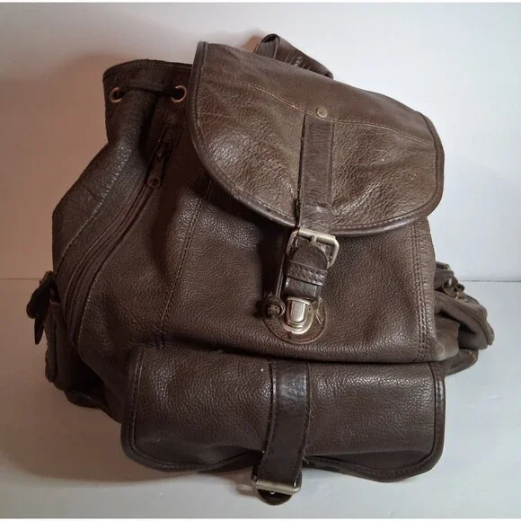 Vintage 90s Marlboro Unlimited Gear Brown Cowhide Leather  Backpack No Logo